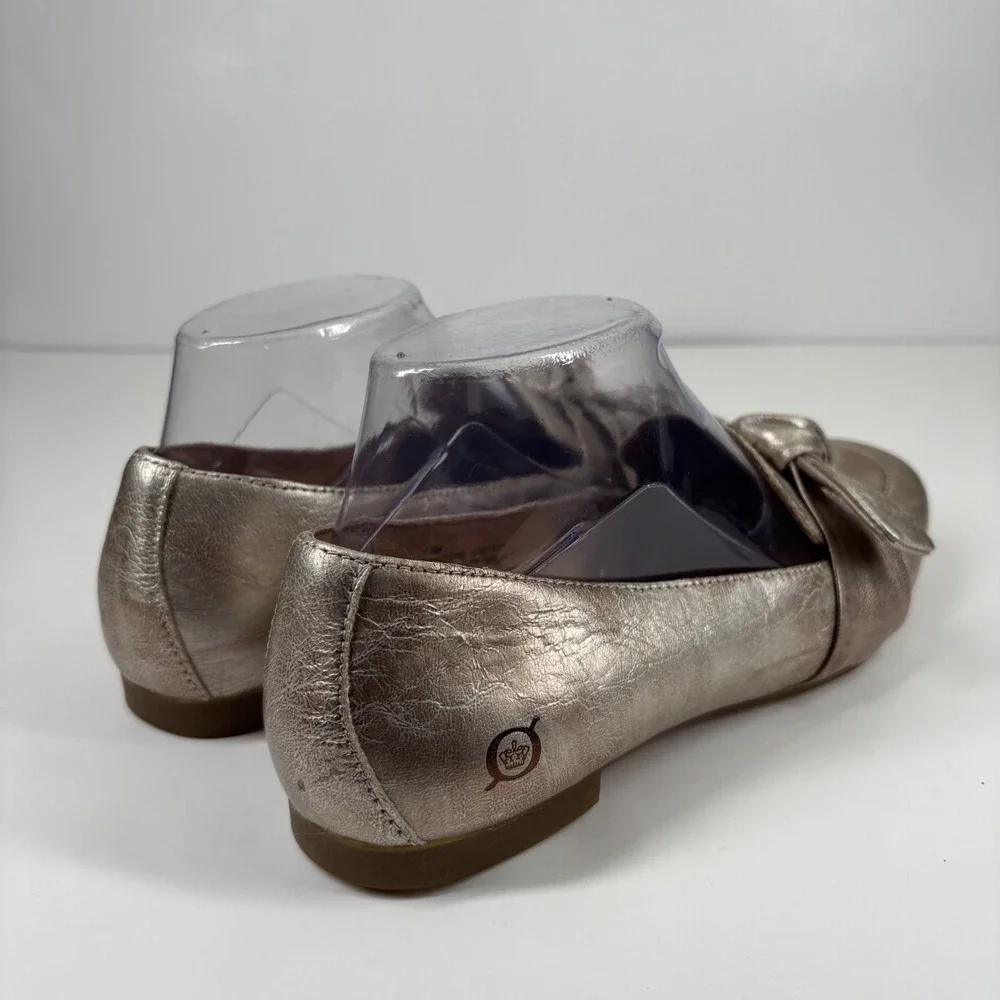 Born Carrine Women's US 7.5M Pewter Metallic Leather Bow Comfort Slip-On Loafers